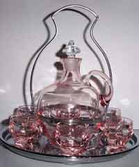New Martinsville Decanter Set on Farberware Tray