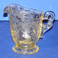 Cambridge #3400/  68 Creamer w/ Portia Etch