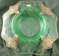 Cambridge #3400/ 2  Rolled Edge Console Bowl w/ #744 Apple Blossom Etch
