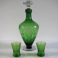 Cambridge #1231 Decanter w/ # 748 Lorna Etch & #8151 Tumblers