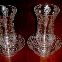 Cambridge # 604 Hurricane Lamps w/ Rose Point  Etch
