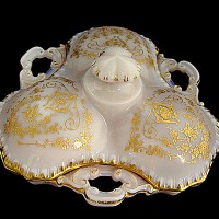 Cambridge #3500/ 57 Gadroon Candy w/ Gold Encrusted #752 Etch
