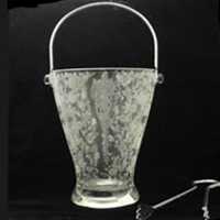 Cambridge # 672 Pristine Ice Pail w/ Rose Point  Etch, Chrome Handle & Tongs