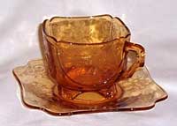 Cambridge #3400/  50  Cup & Saucer w/ Apple Blossom Etch