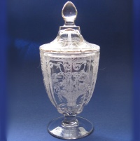 Cambridge #  95/96 Covered Candy Jar w/ Dresden Etch