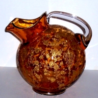Cambridge #3400/  38 Amber Ball Jug w/ Rose Point  Etch