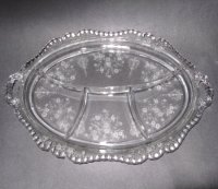 Cambridge #3500/ 97 Gadroon Relish w/ Rose Point Etch
