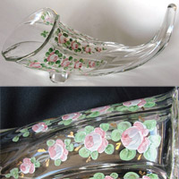 Duncan & Miller # 121 Cornucopia Vase w/ Charleton Roses Decoration