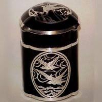 Duncan & Miller #  50 Hostess Cigarette Jar w/ Unknown Silver Overlay
