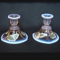 Duncan & Miller #  50 Venetian Candlesticks w/ Unknown Charleton Decoration