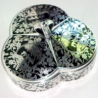 Duncan & Miller # 106 Three Compartment Candy Box w/ Rockwell Decoration