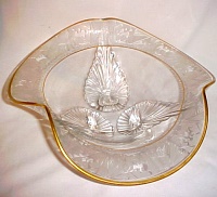 Duncan & Miller #  34 Three Leaf Bowl w/ La Furiste Etch