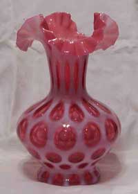 Fenton Cranberry Opalescent Coin Dot Vase