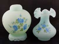 Fenton Roses on Blue Satin Ginger Jar