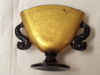 Fenton #1533 Dolphin Handled Vase with Gold Overlay