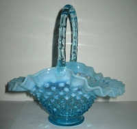 Fenton #3837 Blue Opalescent Hobnail Basket
