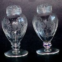 Fostoria #2375 Fairfax Shaker Set w/ #328 Meadow Rose Etch