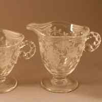Fostoria #2560 Coronet Creamer & Sugar w/ #333 Willowmere Etch