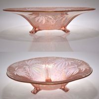 Fostoria #2394 Three-Toed Bowl w/ Palm Leaf Brocade