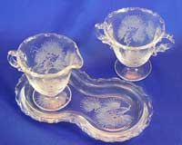 Fostoria # 630 Century Cream and Sugar Tray Set with #7  Milkweed Crystal Print