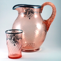 Imperial Twisted Optic Jug & Tumbler w/ Unknown Silver Overlay