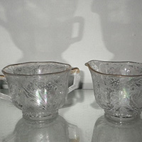 Imperial # 725 Molly Cream & Sugar w/ Unknown Daffodil Brocade Etch