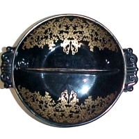 Paden City #1503 "Trance" Handled Relish w/ Gold Decoration