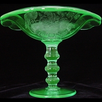 Paden City # 300 Archaic Compote w/ Peacock & Rose Etch