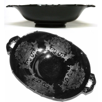 Paden City # 411 Mrs. B Ebony Bowl w/ Gothic Garden Etch