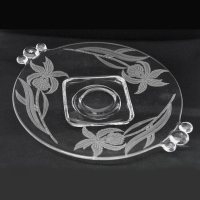 Paden City # 444 Vale Handled Plate  w/ Baby Orchid Etch