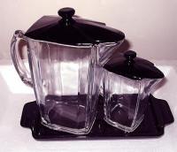 Paden City #  11 Covered Batter Jug, Syrup & Tray