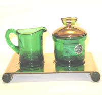 Paden City Emerald-Glo Cream and Sugar