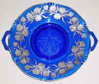 Paden City # 890 Crow's Foot Round Handled Plate with Silver Decoration