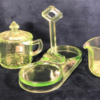 U. S. Glass Creamer, Sugar and Center Handled Tray