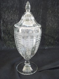 Tiffin # 9557 Candy Jar w/ Unknown Etch/Cut