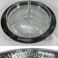 Westmoreland #1847/ 1 Four-Piece Relish w/ Unknown Cutting & Silver Decoration
