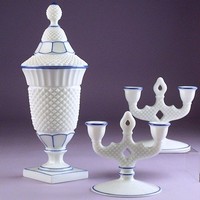 Westmoreland # 300 Waterford Candy Jar & # 555 English Hobnail Two-Lite Candelabra