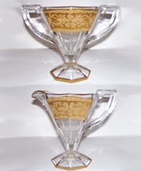 Indiana "Deco Flower" Etch on #602.5 Bowl and # 257 Creamer & Sugar Indiana "Deco Flower" Etch on #602.5 Bowl and # 257 Creamer & Sugar