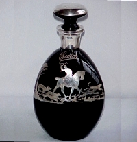 National Silver Deposit Ware "Hunt Scene" on Black Pinch Decanter National Silver Deposit Ware "Hunt Scene" on Black Pinch Decanter