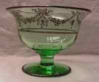 National Silver Deposit Ware Victoria Decoration on Green Compote National Silver Deposit Ware Victoria Decoration on Green Compote