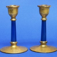 Hawkes Decoration on Heisey # 100 Candlesticks