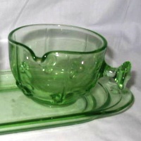 Glass Export Cream, Sugar & Tray w/ Clover Pattern