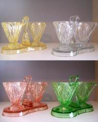 Indiana #610 Pyramid Creamers, Sugars, Handled Trays