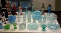English Hobnail Blue and Jade-ite Display