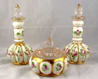 Charleton Roses & Gold Decoration on Fenton Dresser Set Charleton Roses & Gold Decoration on Fenton Dresser Set