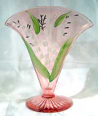 Unknown Pink Fan Vase with Lily of the Valley Decoration