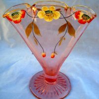 Unknown Fan Vase w/ Hand-Painted Flowers