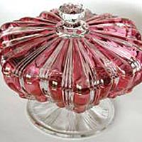 Unknown Ruby-Stained Three-Part Covered & Footed Candy Box
