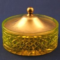Unknown Vaseline Glass Puff Box