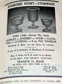 Francis H. Ruhe Diamond Point Stemware Advertisement
